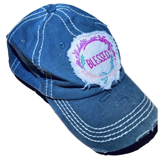 Womens Hat Cap “Blessed” Kbethos‎ Vintage Embroidered Gray Adjustable Floral - Picture 4 of 9